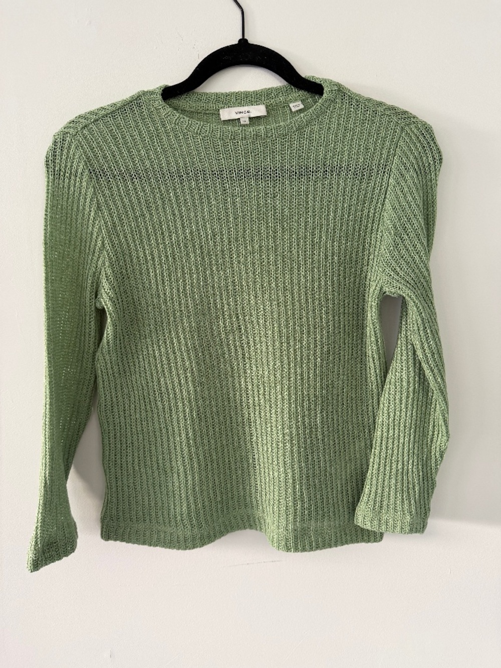 Vince open knit green top XS